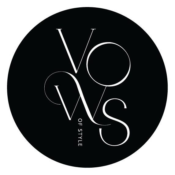 VOWS white with black circle badge